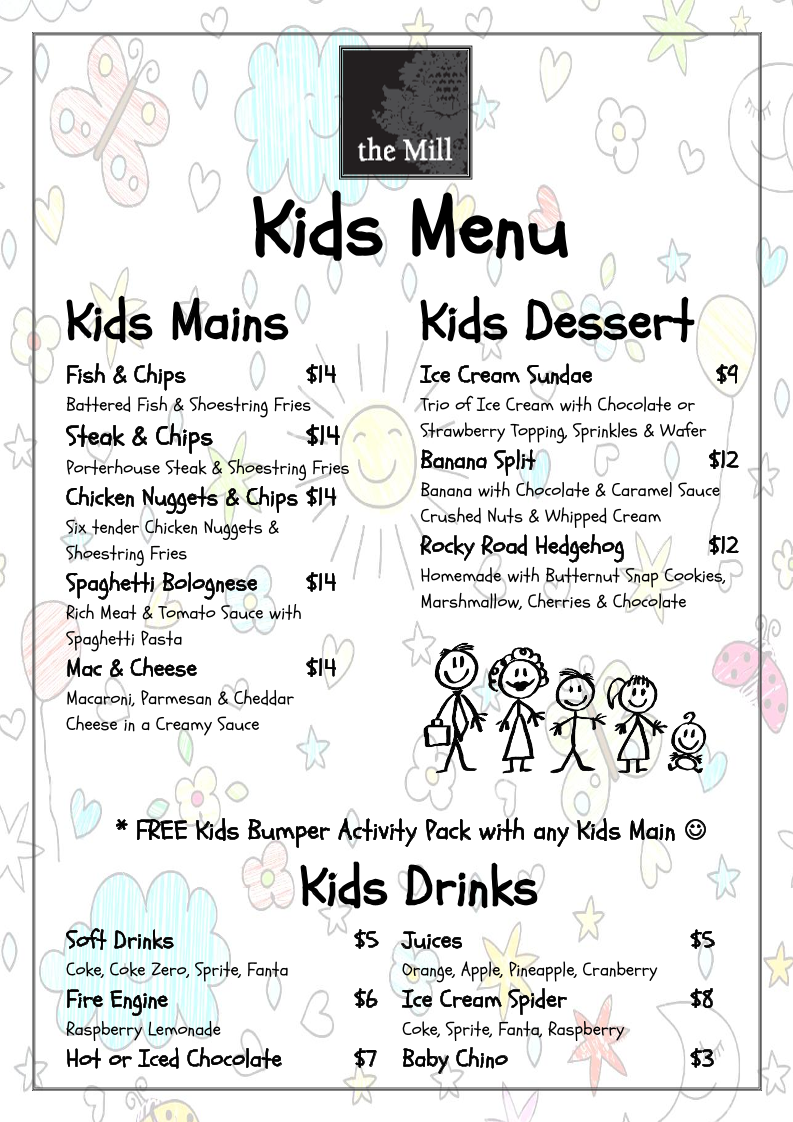Menu, The Mill Restaurant