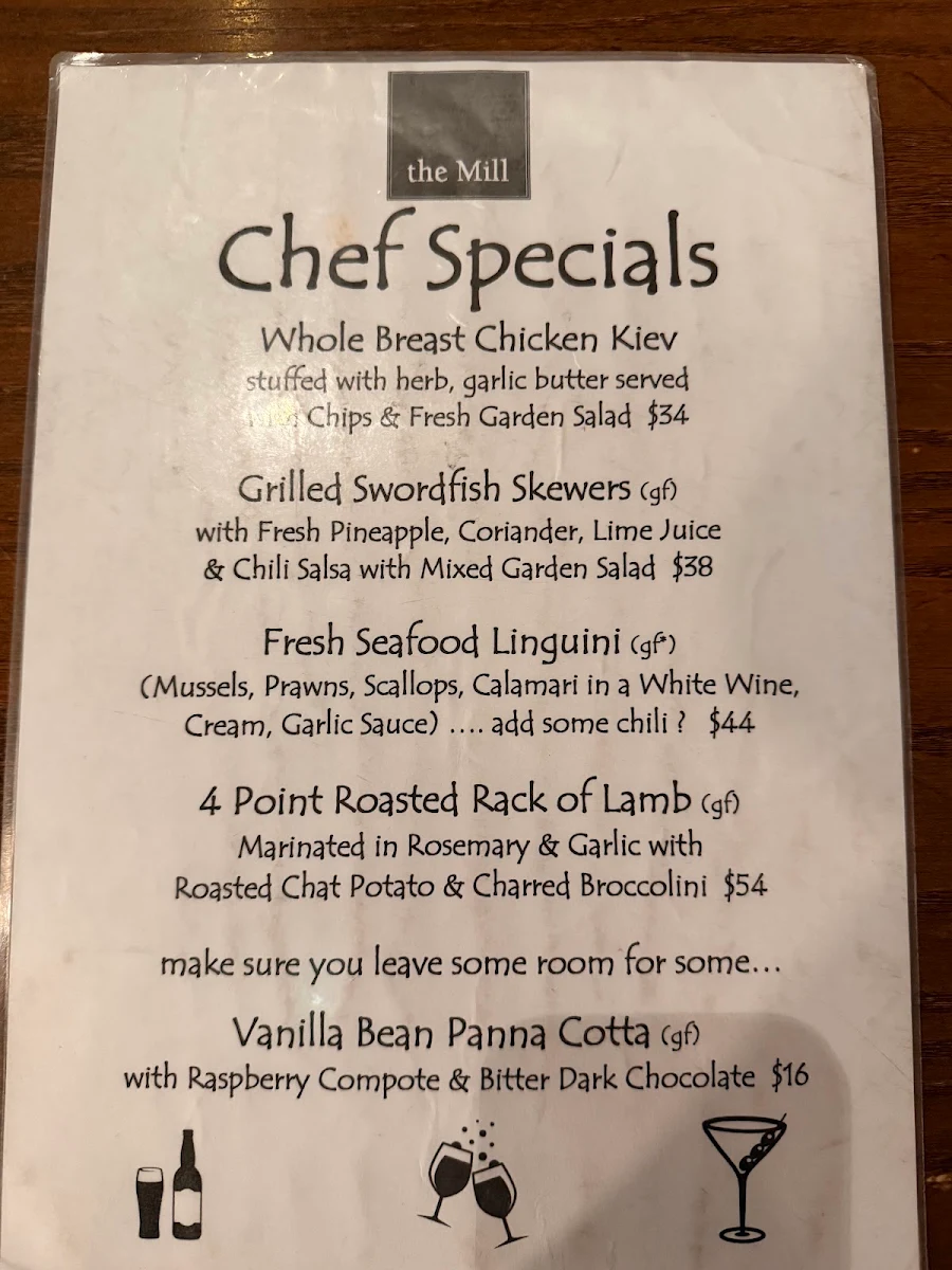 Menu, The Mill Restaurant