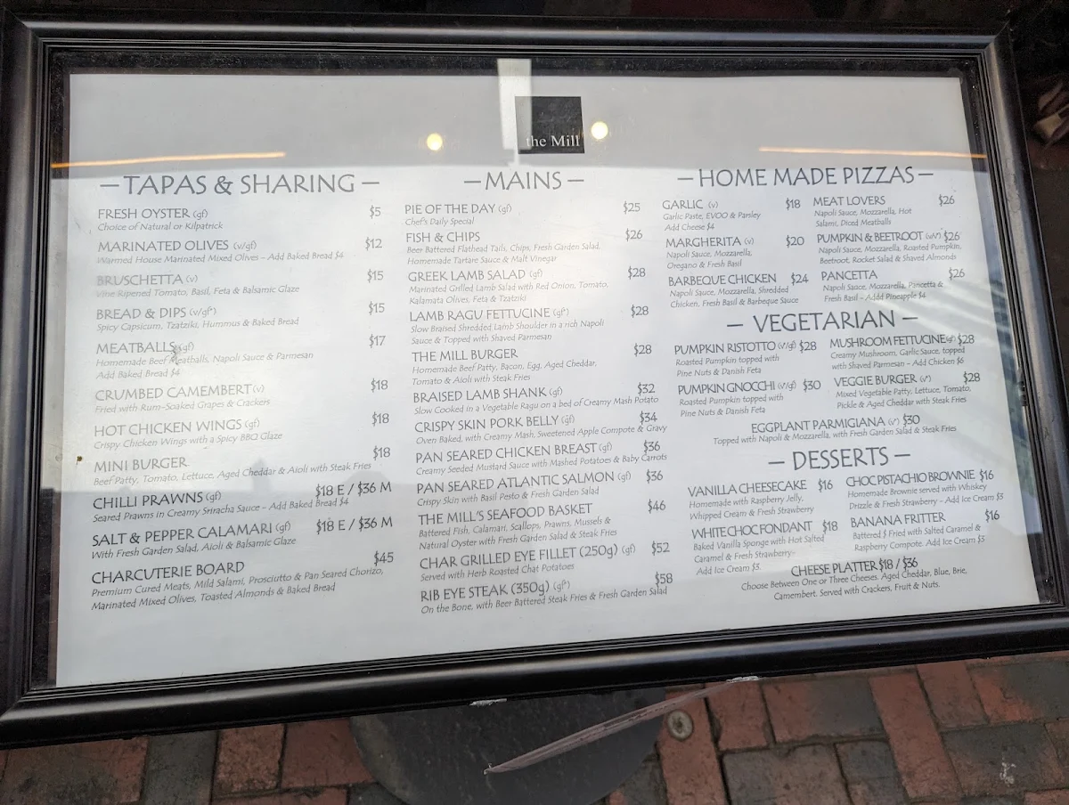 Menu, The Mill Restaurant