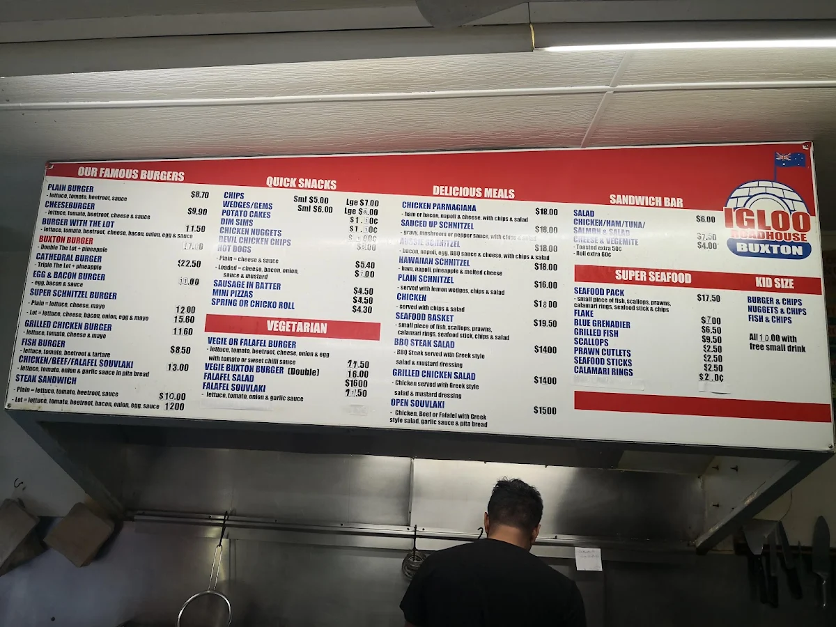 Menu, Igloo Roadhouse