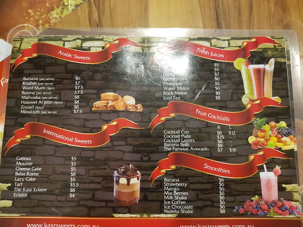 Menu, Tiba's Restaurant Roxburgh Park