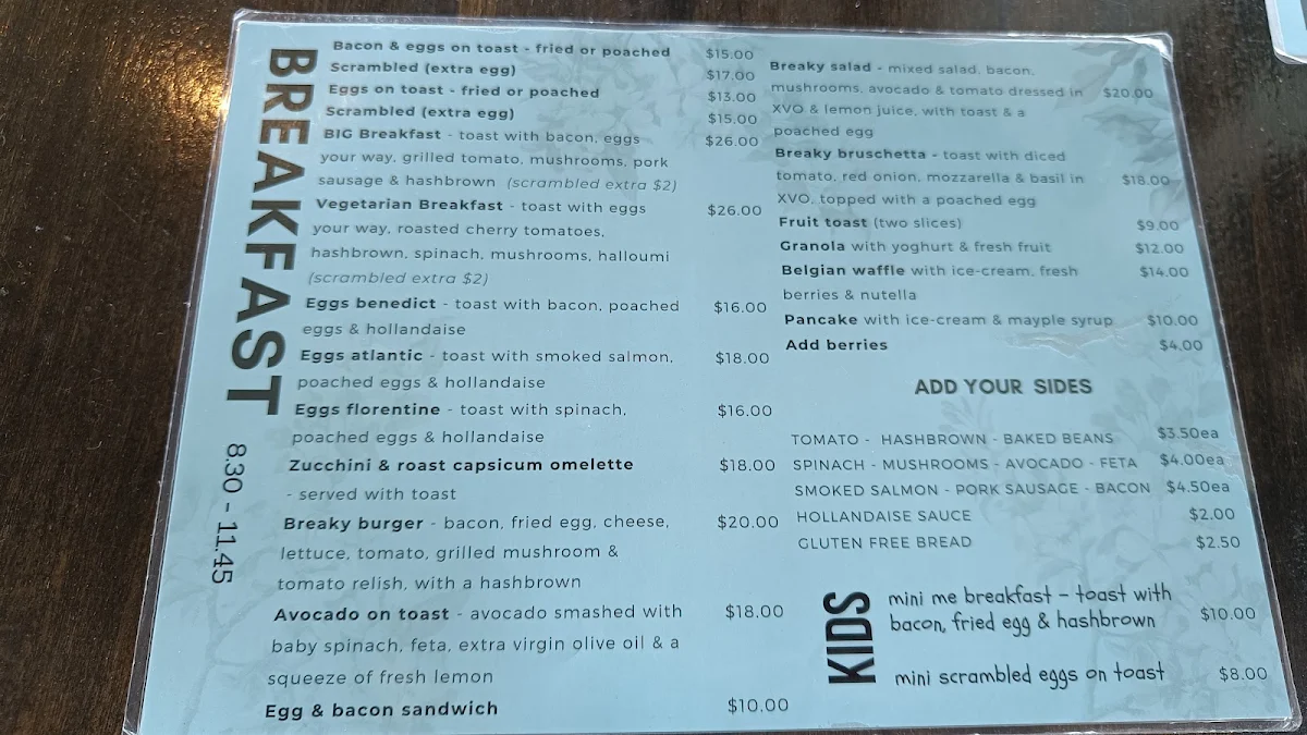 Menu, Waterside Cafe