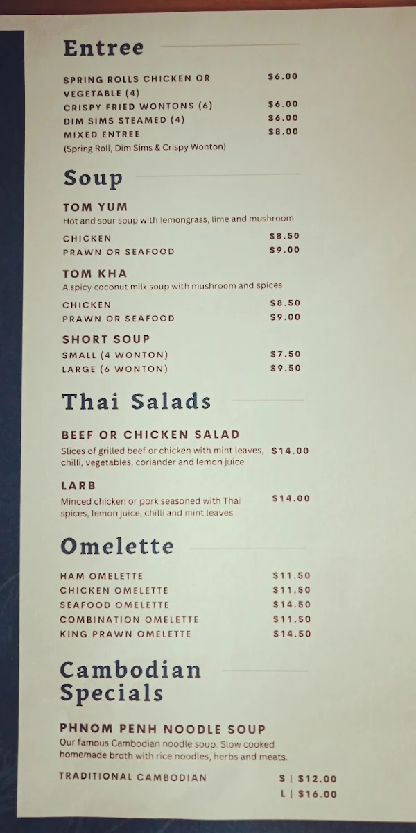 Menu, Little Angkor