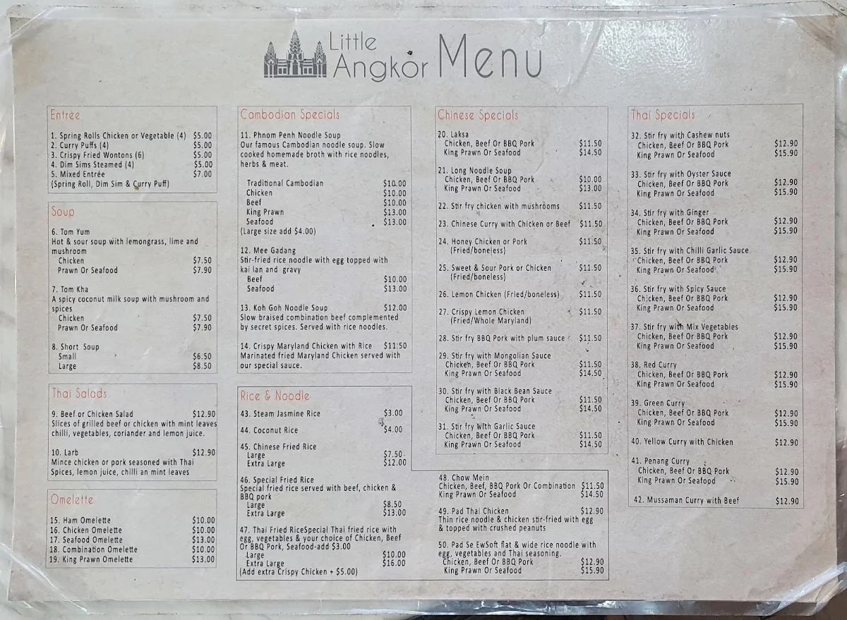 Menu, Little Angkor