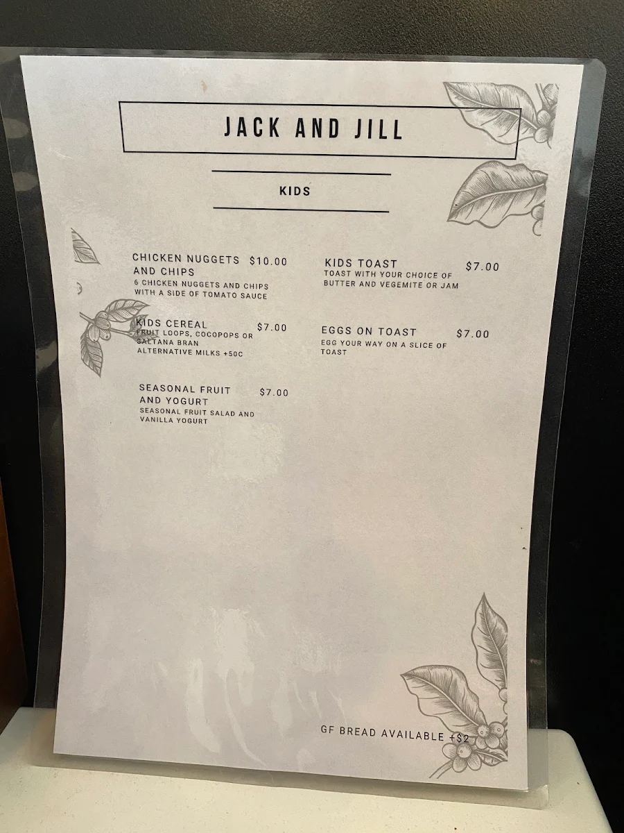 Menu, Jack & Jill Kitchen