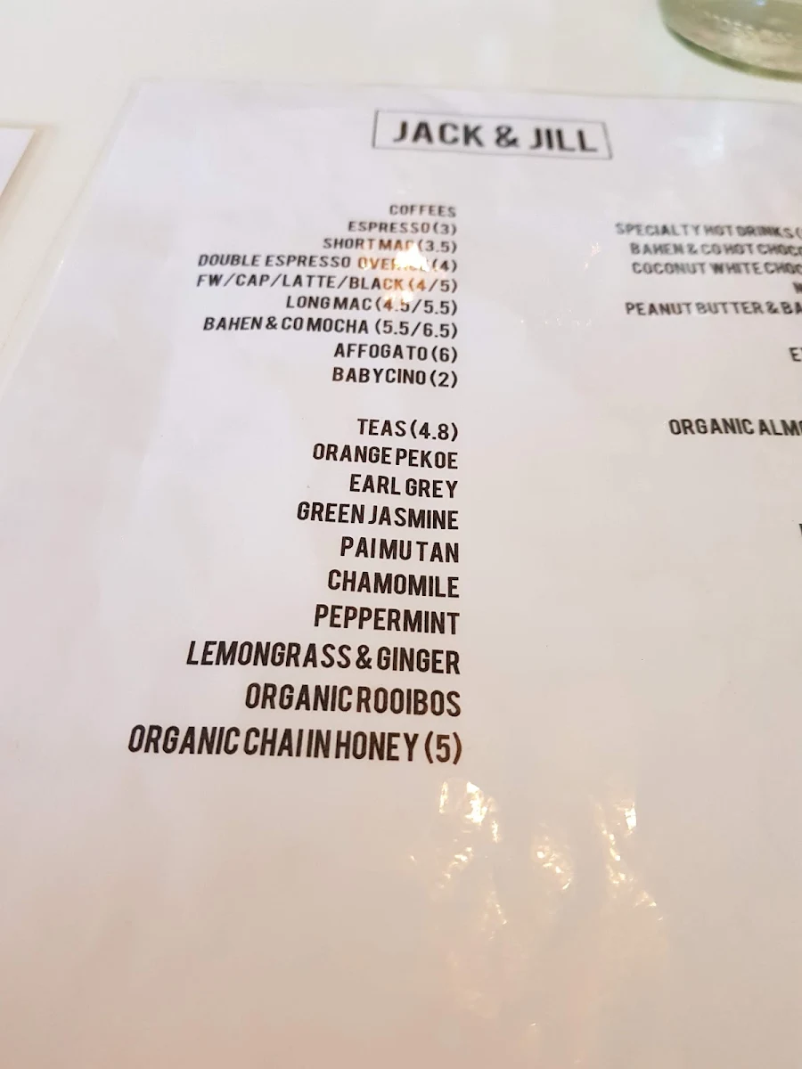 Menu, Jack & Jill Kitchen
