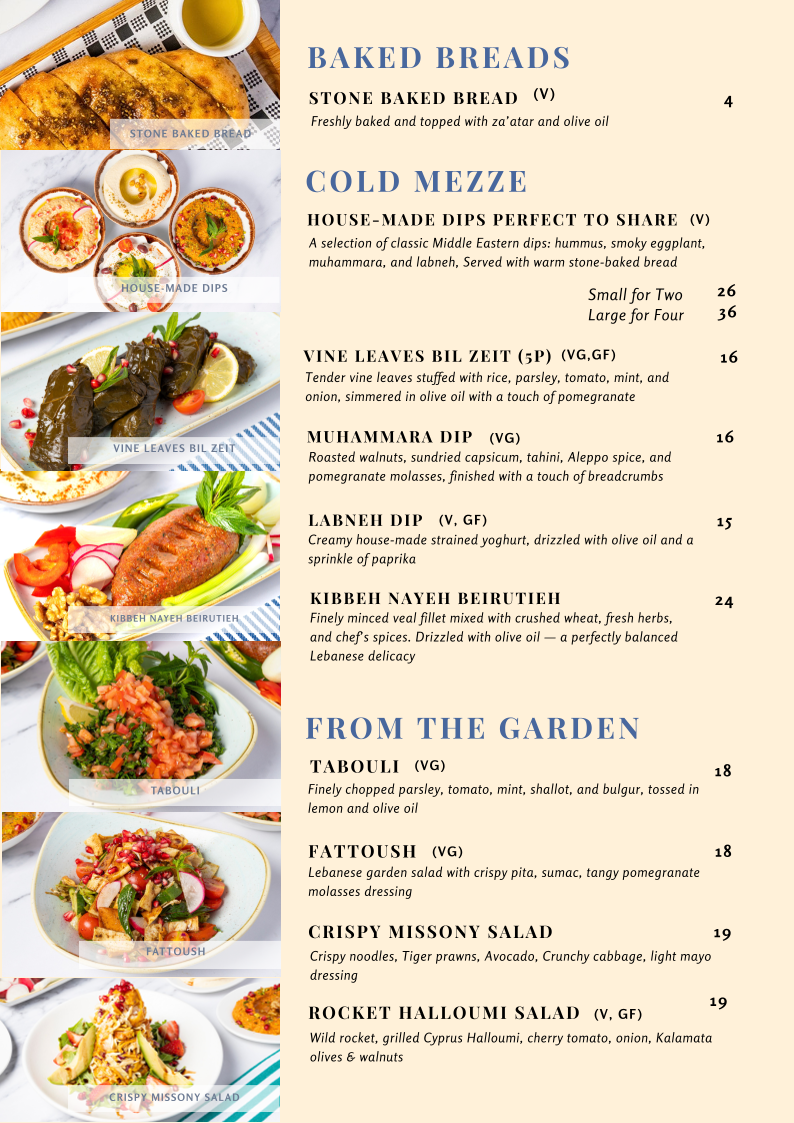 Menu, Missony bar & Restaurant Newtown