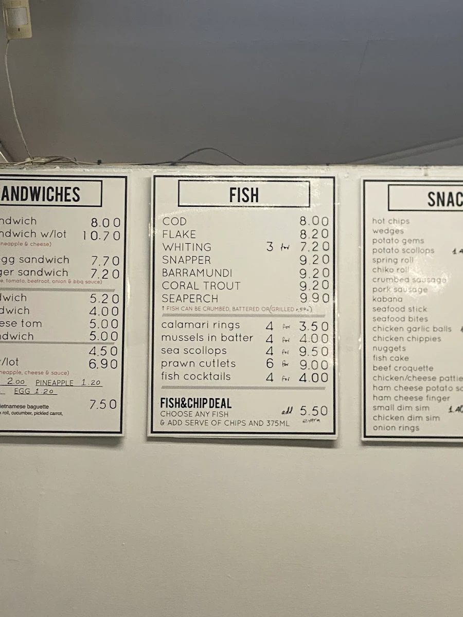 Menu, Peter & Tina's Snack Bar