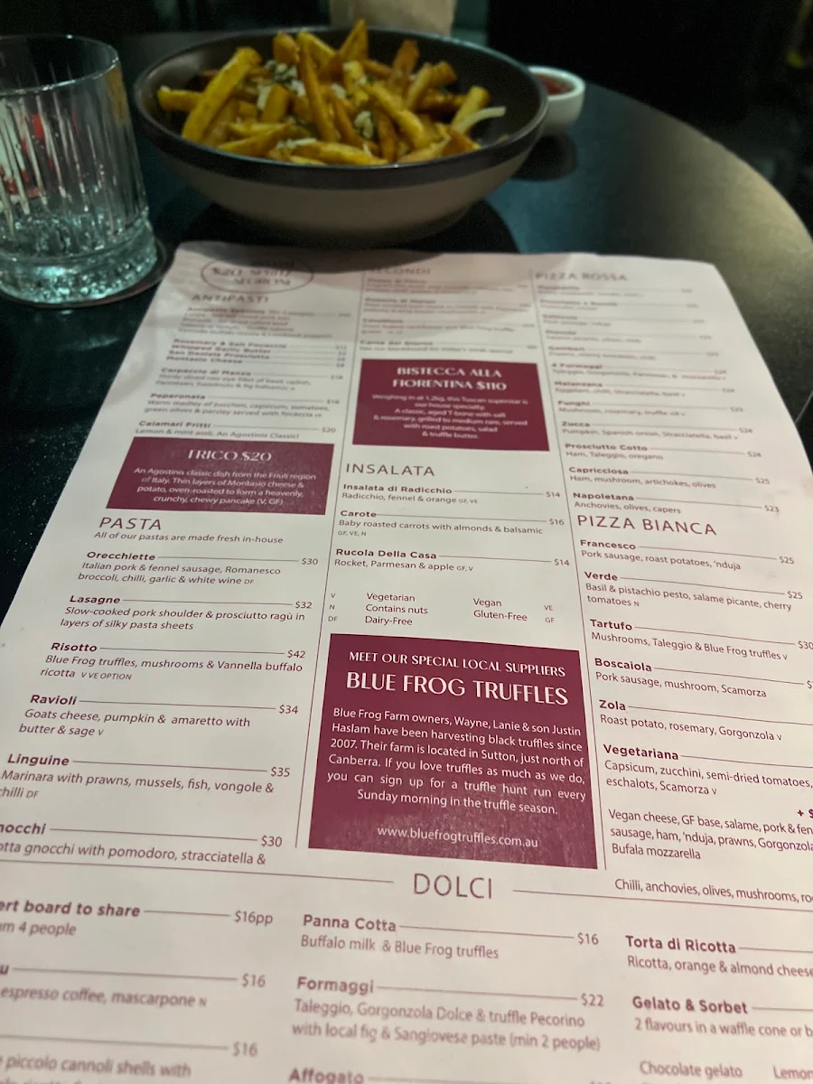 Menu, Joe's Bar