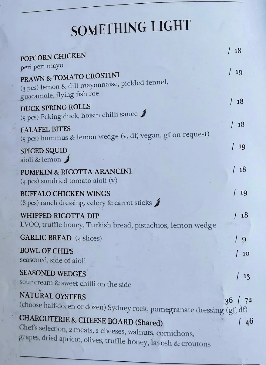 Menu, Orient Hotel