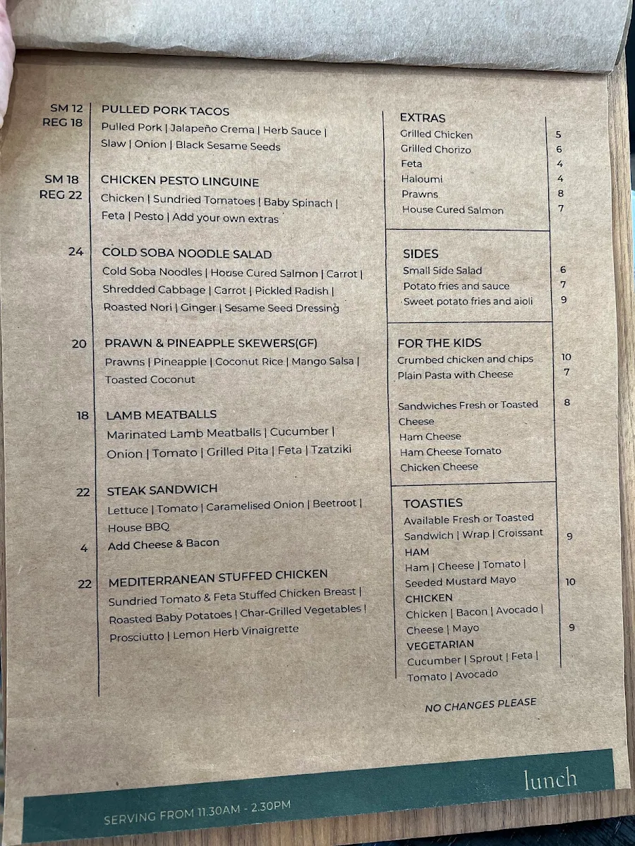 Menu, Creo Cafe
