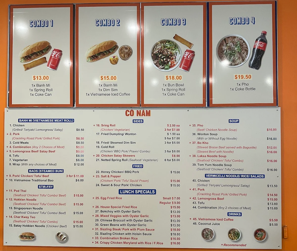 Menu, Co Nam Vietnamese Eatery