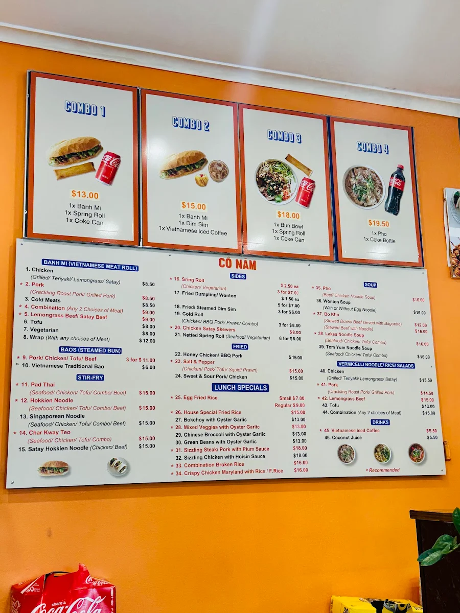 Menu, Co Nam Vietnamese Eatery