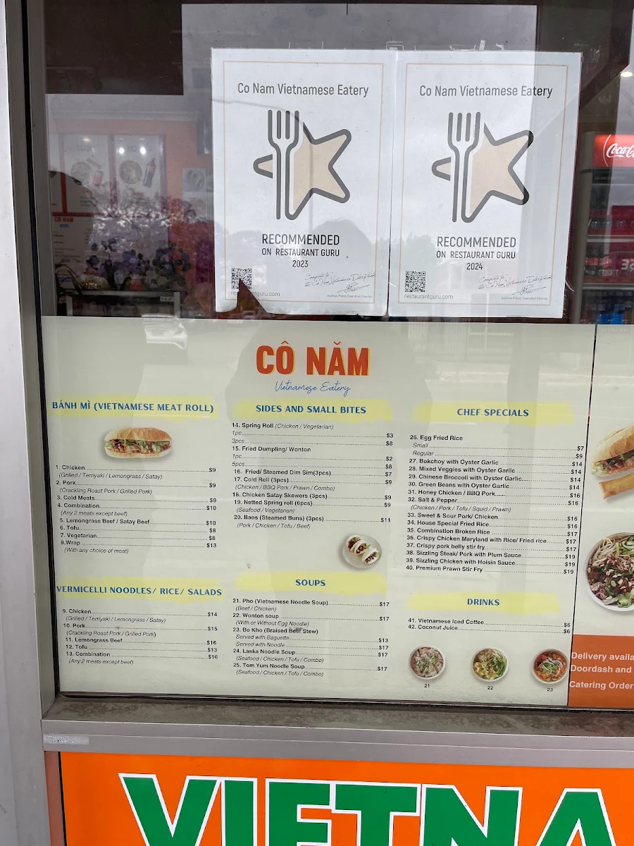 Menu, Co Nam Vietnamese Eatery