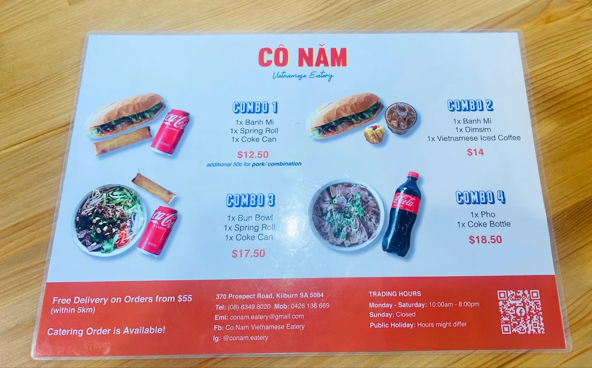 Menu, Co Nam Vietnamese Eatery