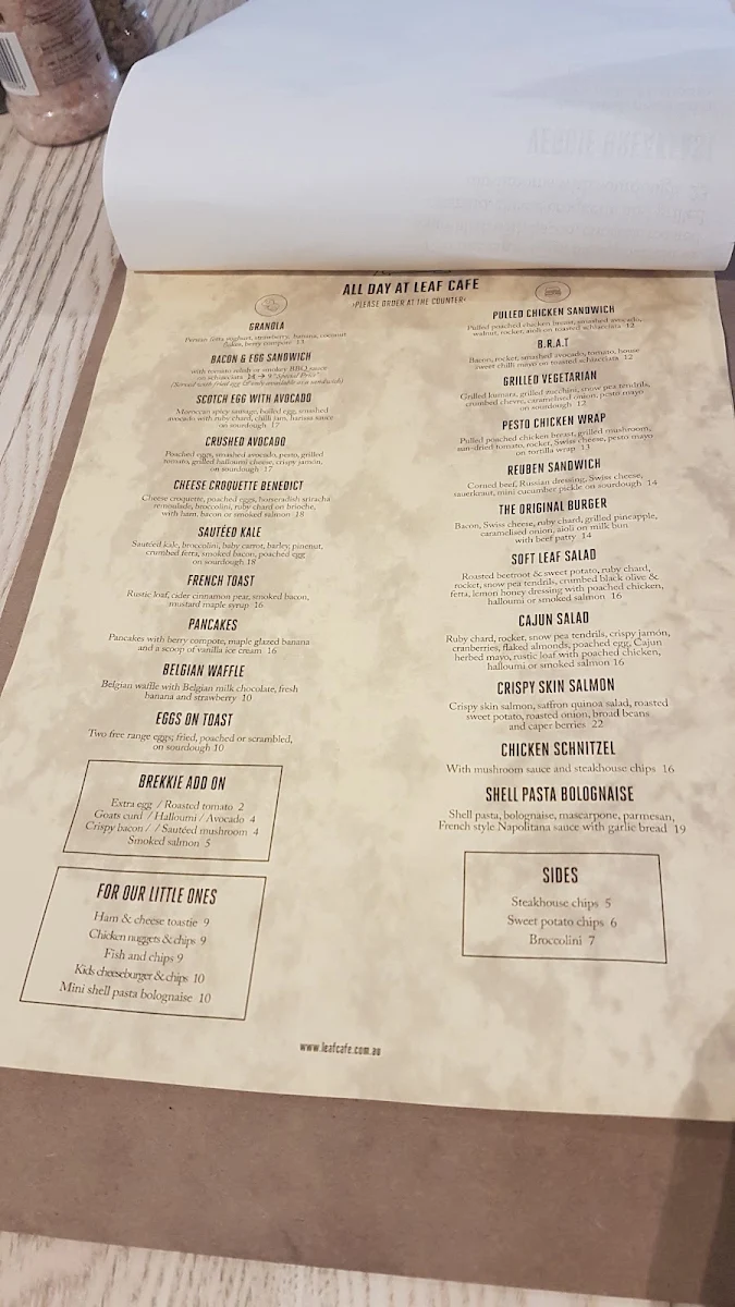 Menu, Leaf Cafe & Co