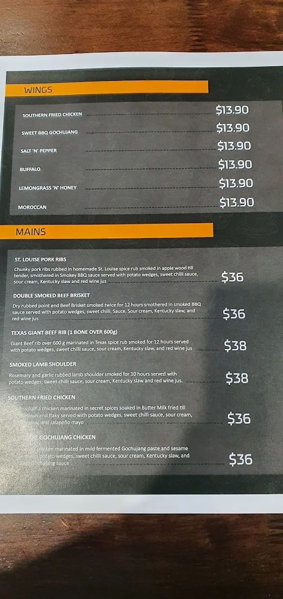 Menu, Benny’s Smokehouse - Cranbourne