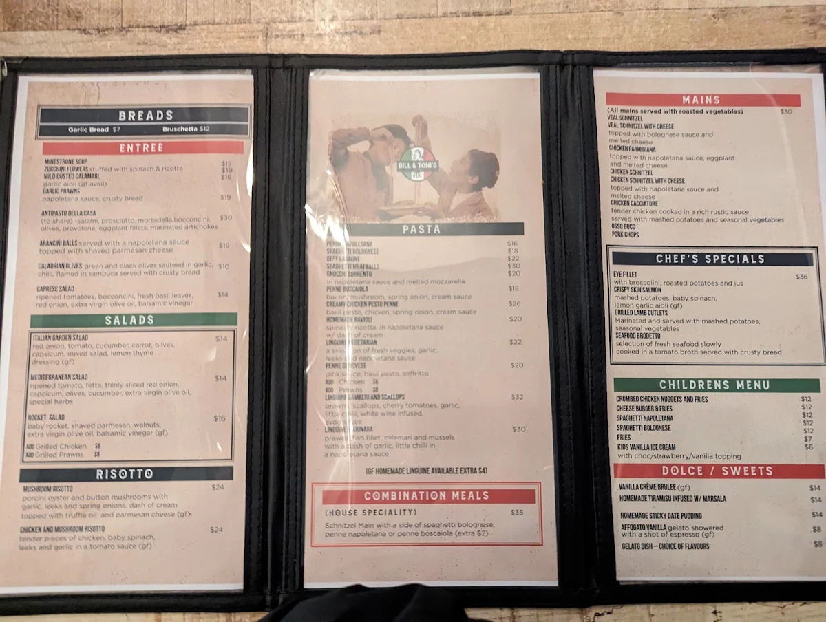 Menu, Bill & Toni's