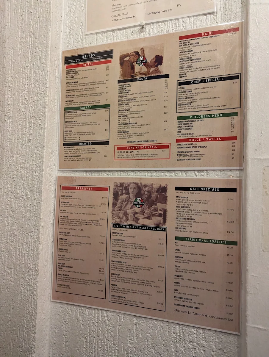 Menu, Bill & Toni's