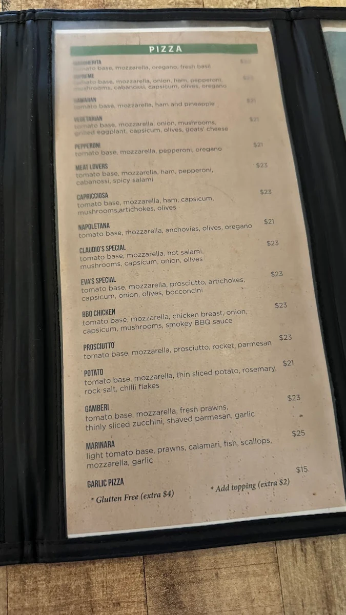 Menu, Bill & Toni's