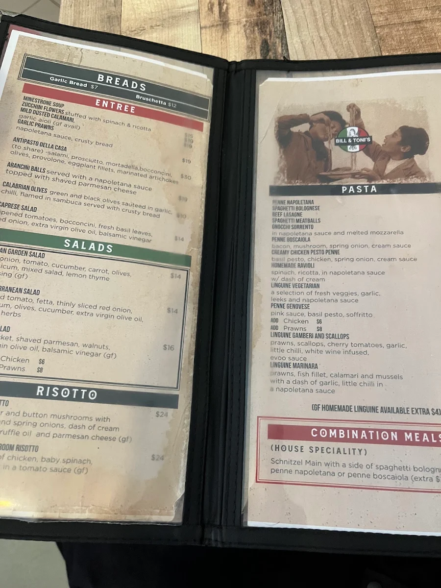 Menu, Bill & Toni's