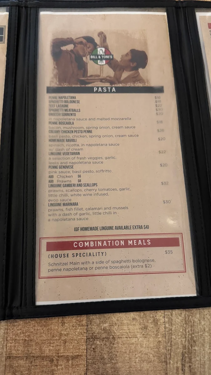 Menu, Bill & Toni's