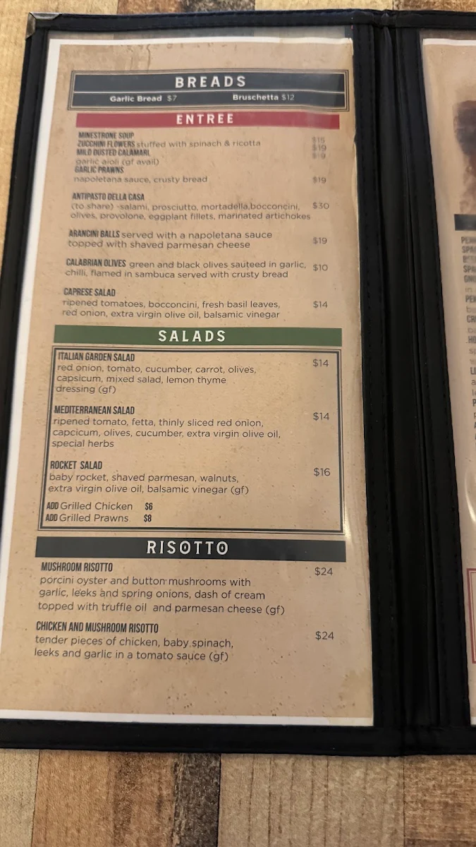 Menu, Bill & Toni's