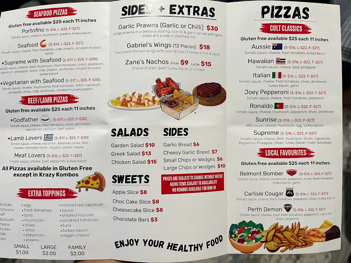 Menu, Kassems Pizza & Pasta