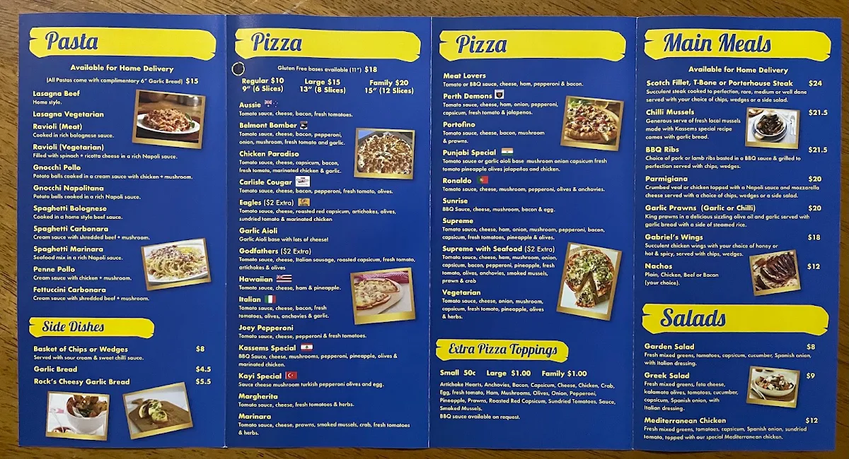 Menu, Kassems Pizza & Pasta