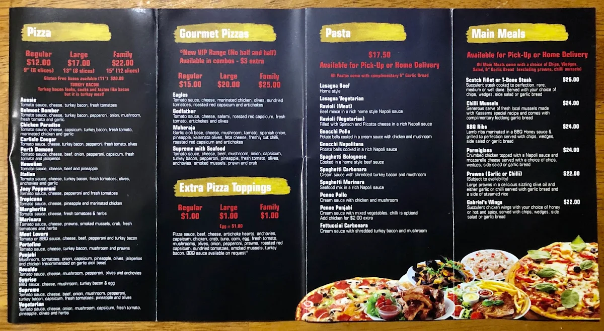 Menu, Kassems Pizza & Pasta