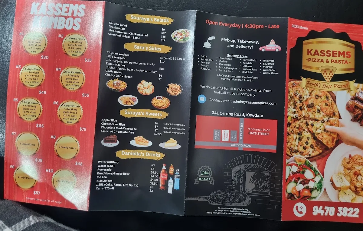 Menu, Kassems Pizza & Pasta
