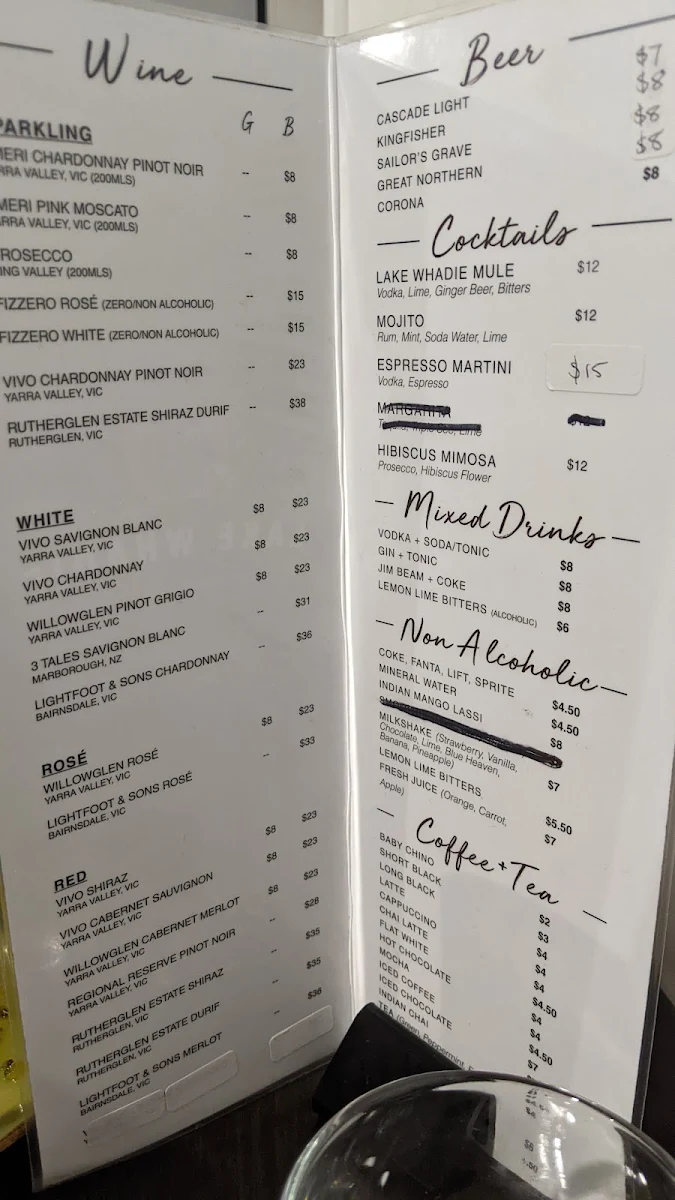 Menu, Lake Whadie Cafe and Indian Restaurant