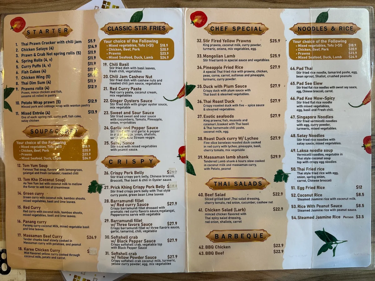 Menu, Lords Place Thai Restaurant