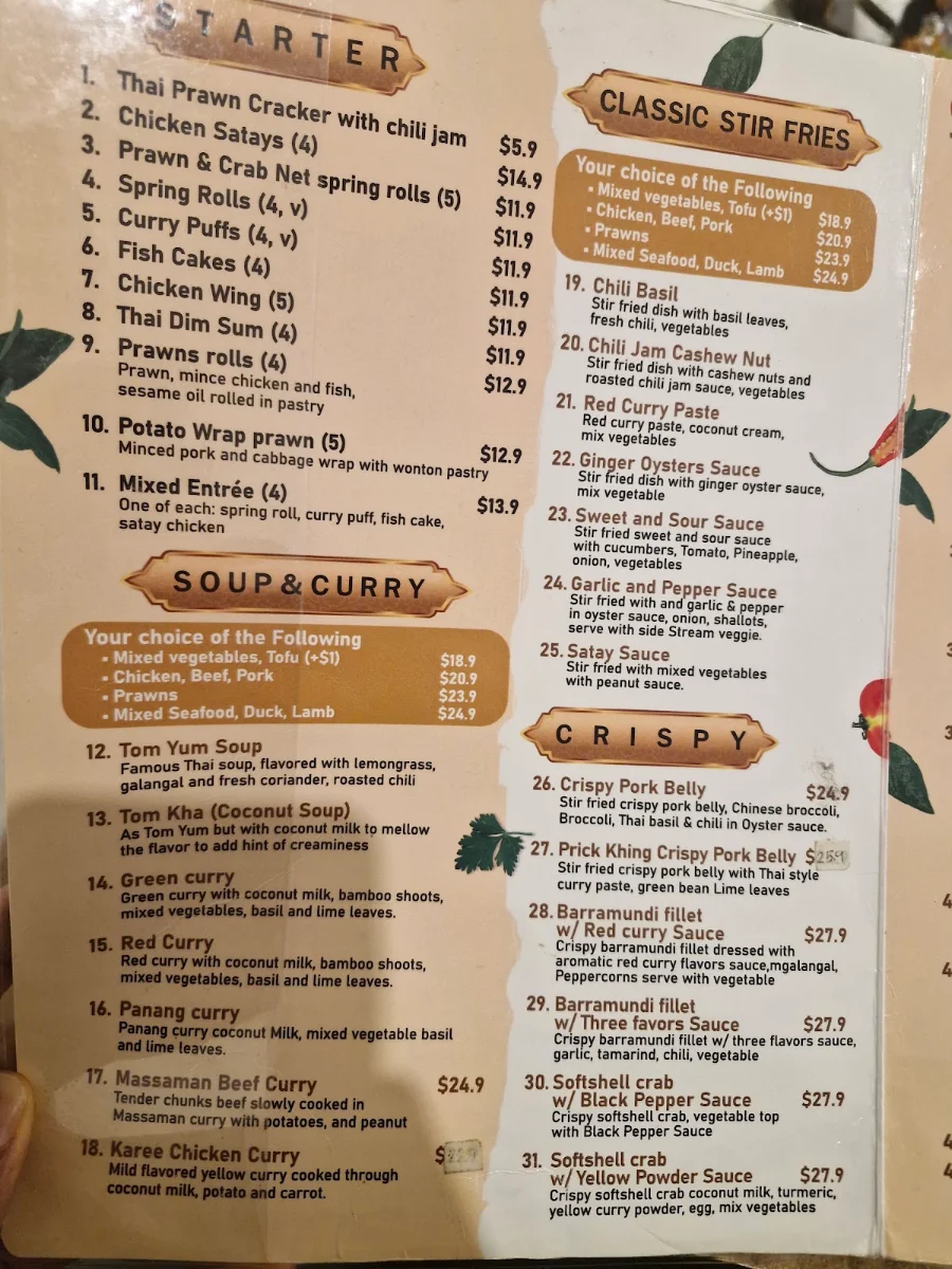 Menu, Lords Place Thai Restaurant
