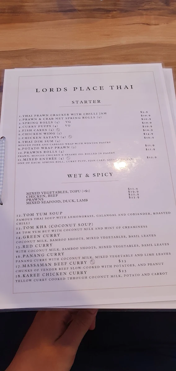 Menu, Lords Place Thai Restaurant