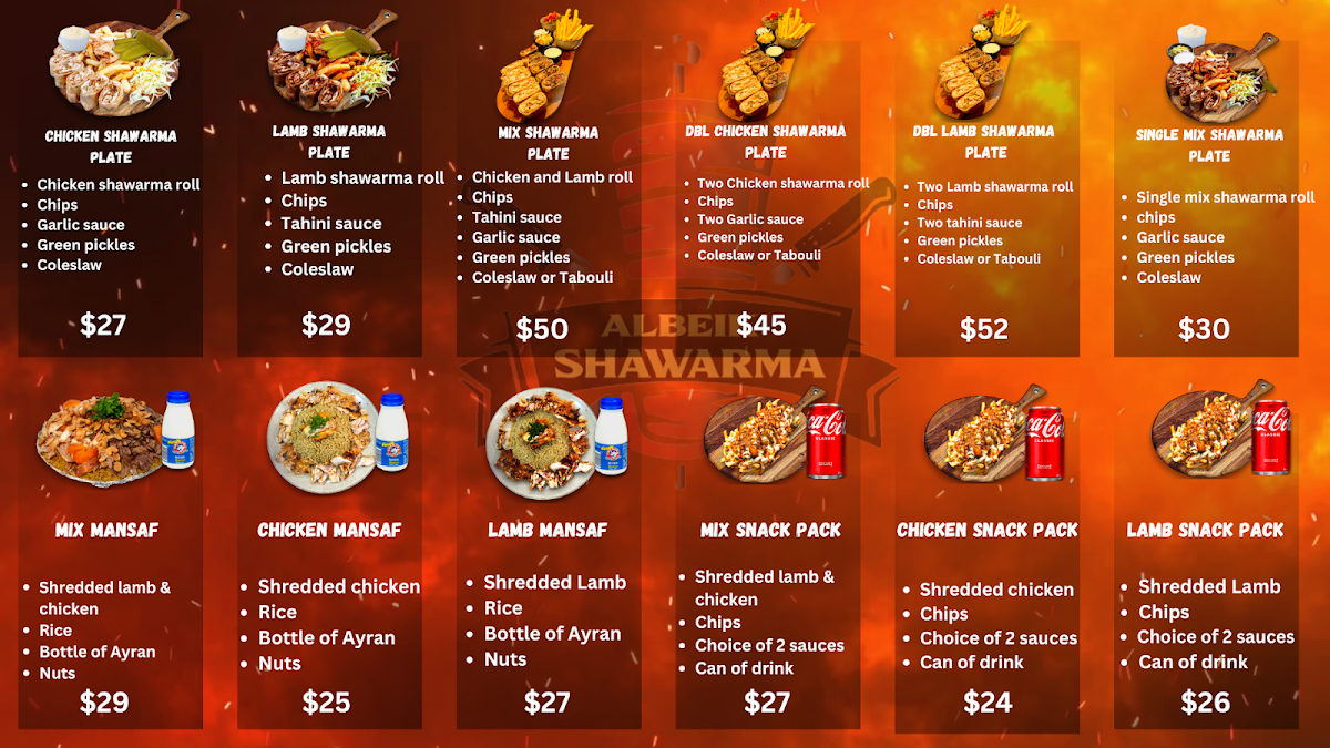 Menu, Al Beik Shawarma