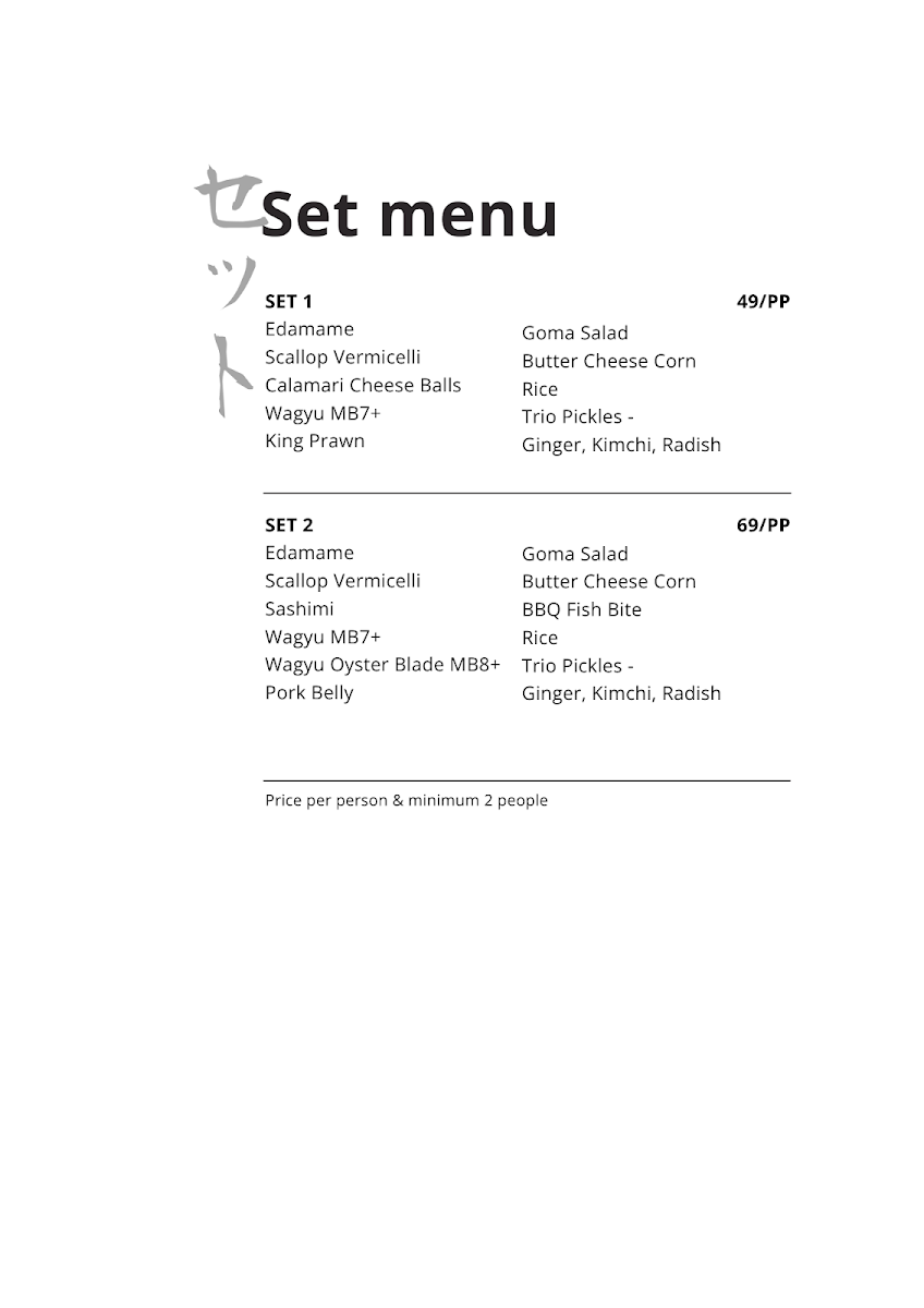 Menu, Osaka BBQ Torquay