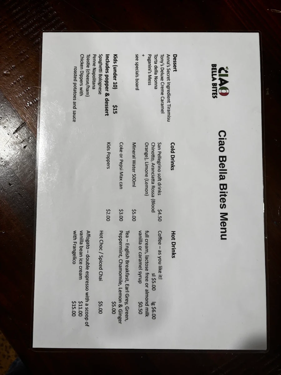 Menu, Ciao Bella Bites