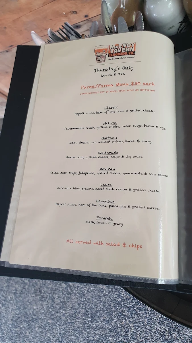 Menu, McEvoy Tavern