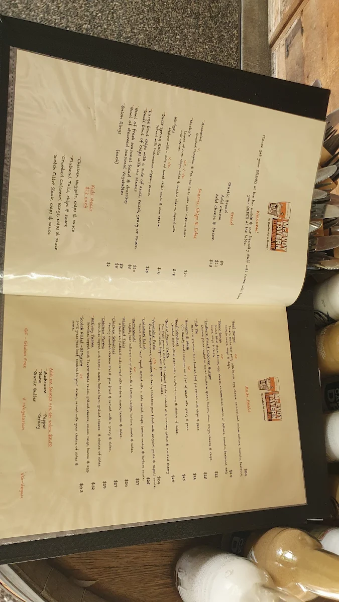 Menu, McEvoy Tavern
