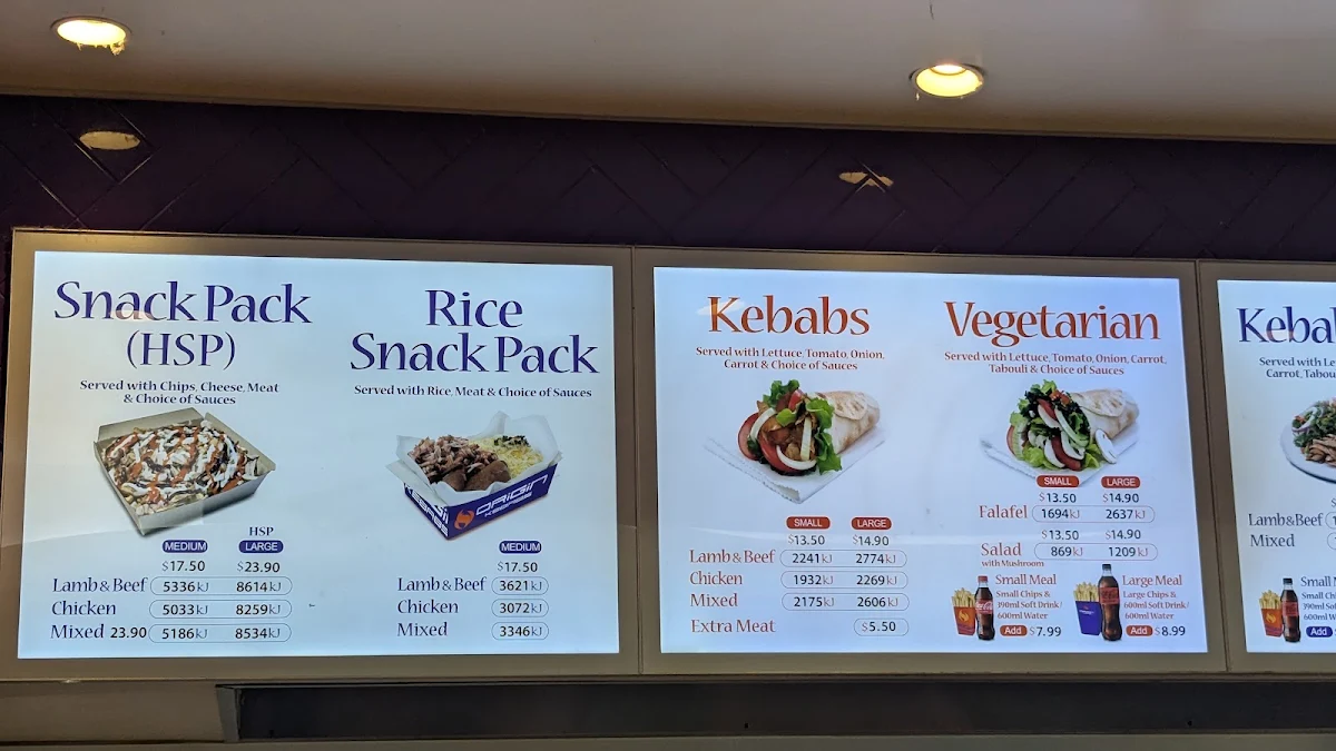 Menu, Origin Kebabs Buranda