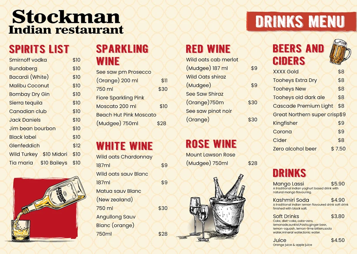 Menu, Stockman Indian Restaurant Narromine