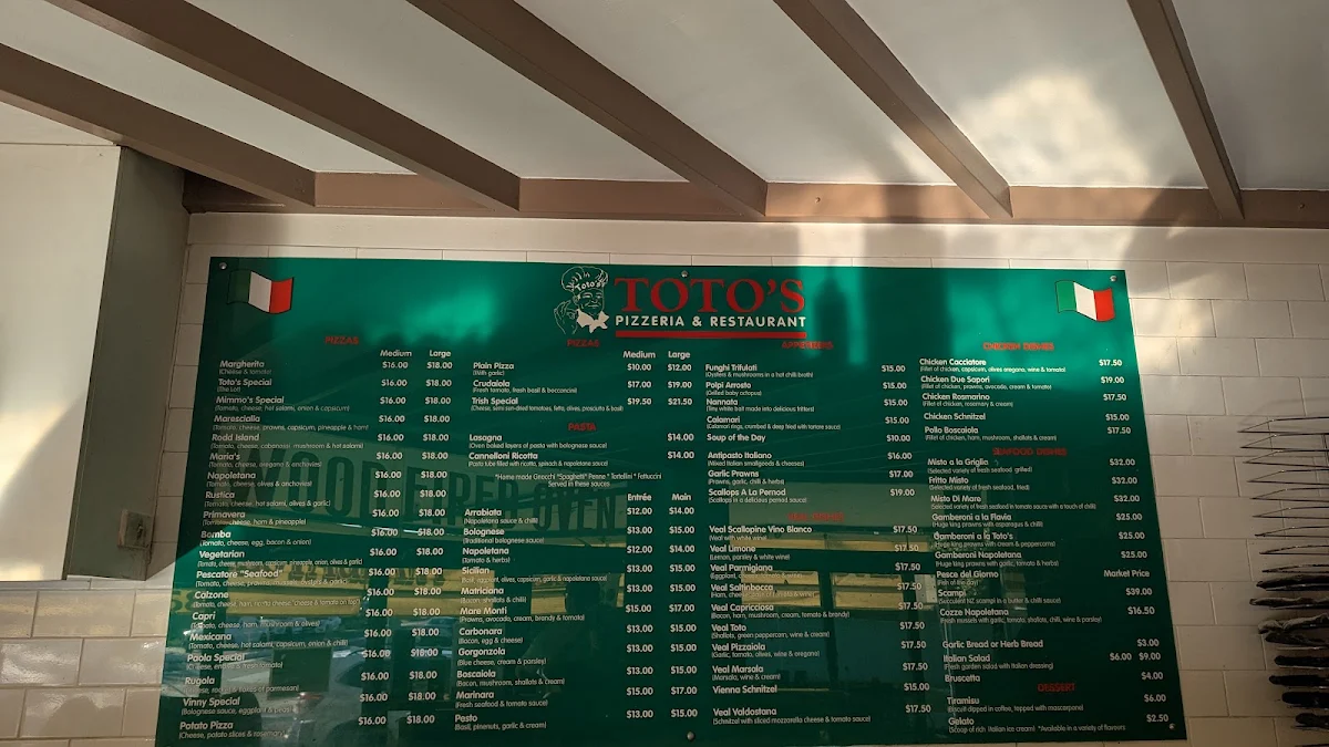Menu, Totos Pizzeria Rodd Point