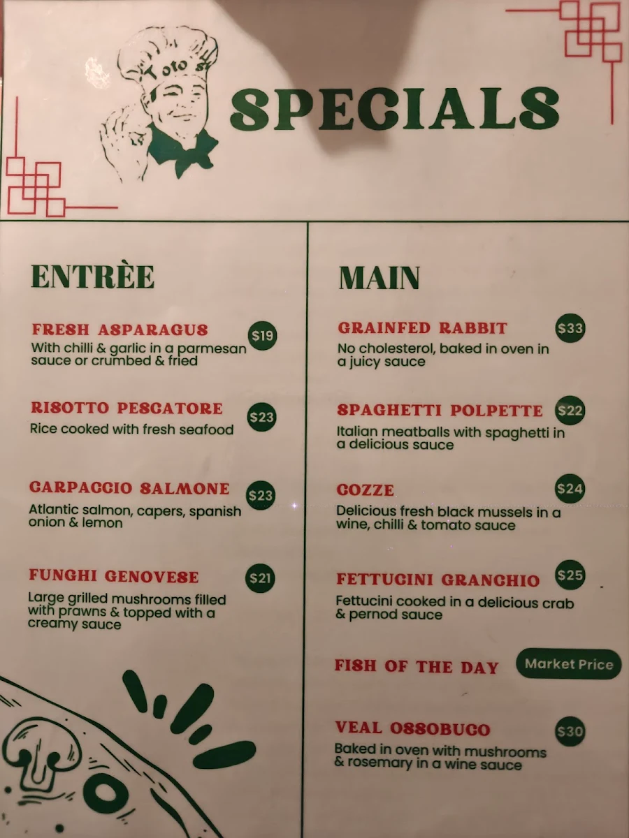 Menu, Totos Pizzeria Rodd Point