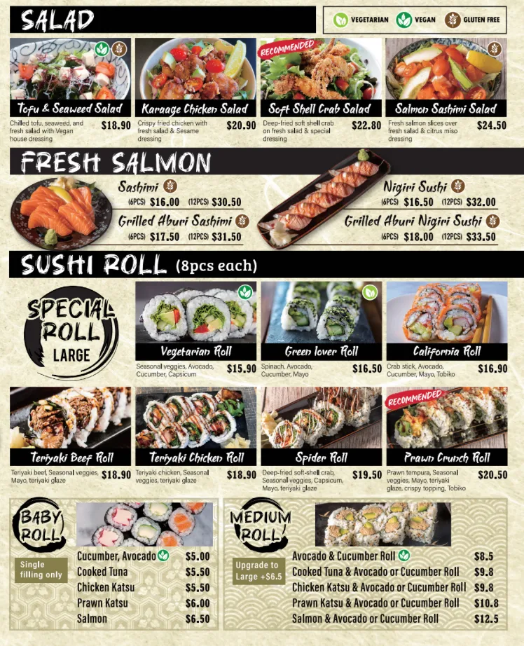 Menu, The Round Sushi & Bowl