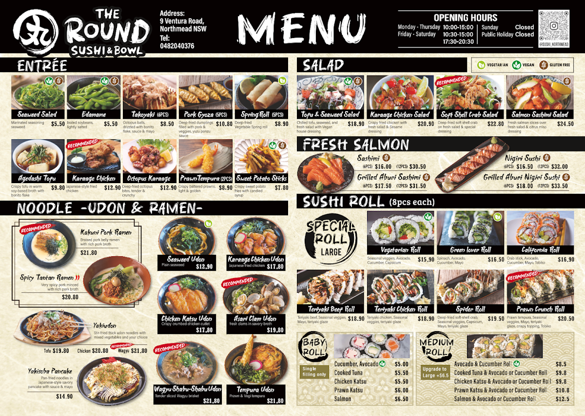Menu, The Round Sushi & Bowl
