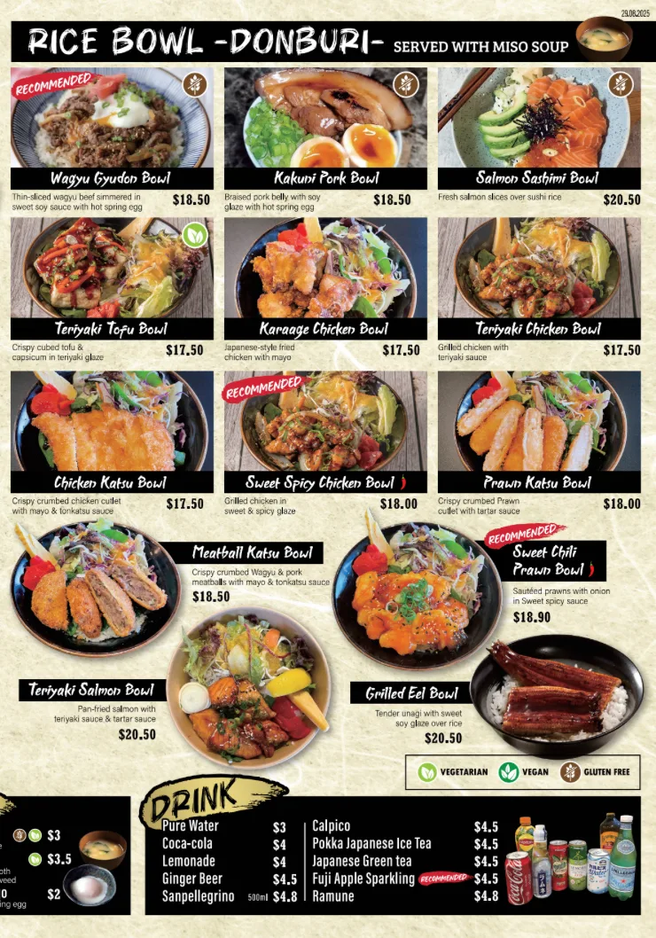 Menu, The Round Sushi & Bowl