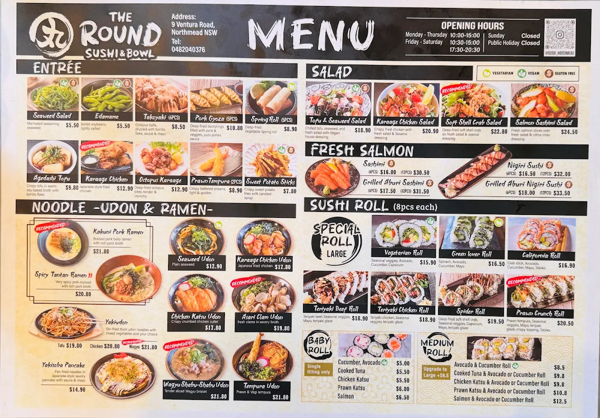 Menu, The Round Sushi & Bowl