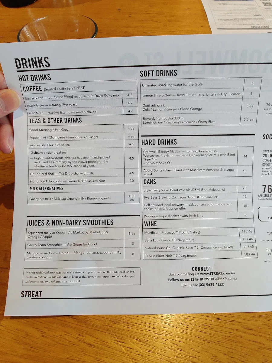 Menu, STREAT Cromwell Cafe