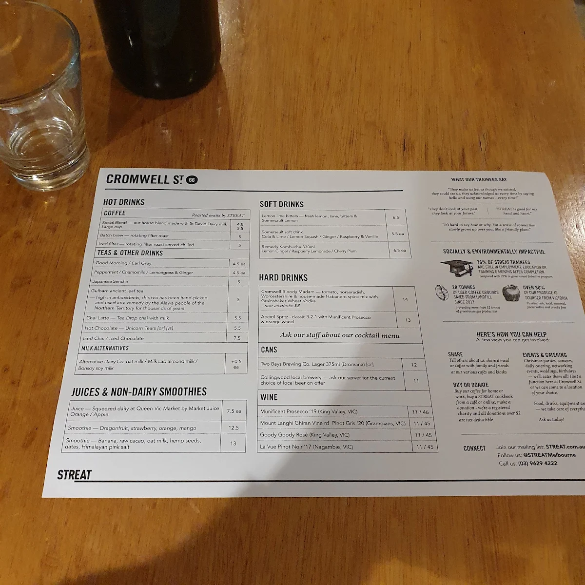 Menu, STREAT Cromwell Cafe